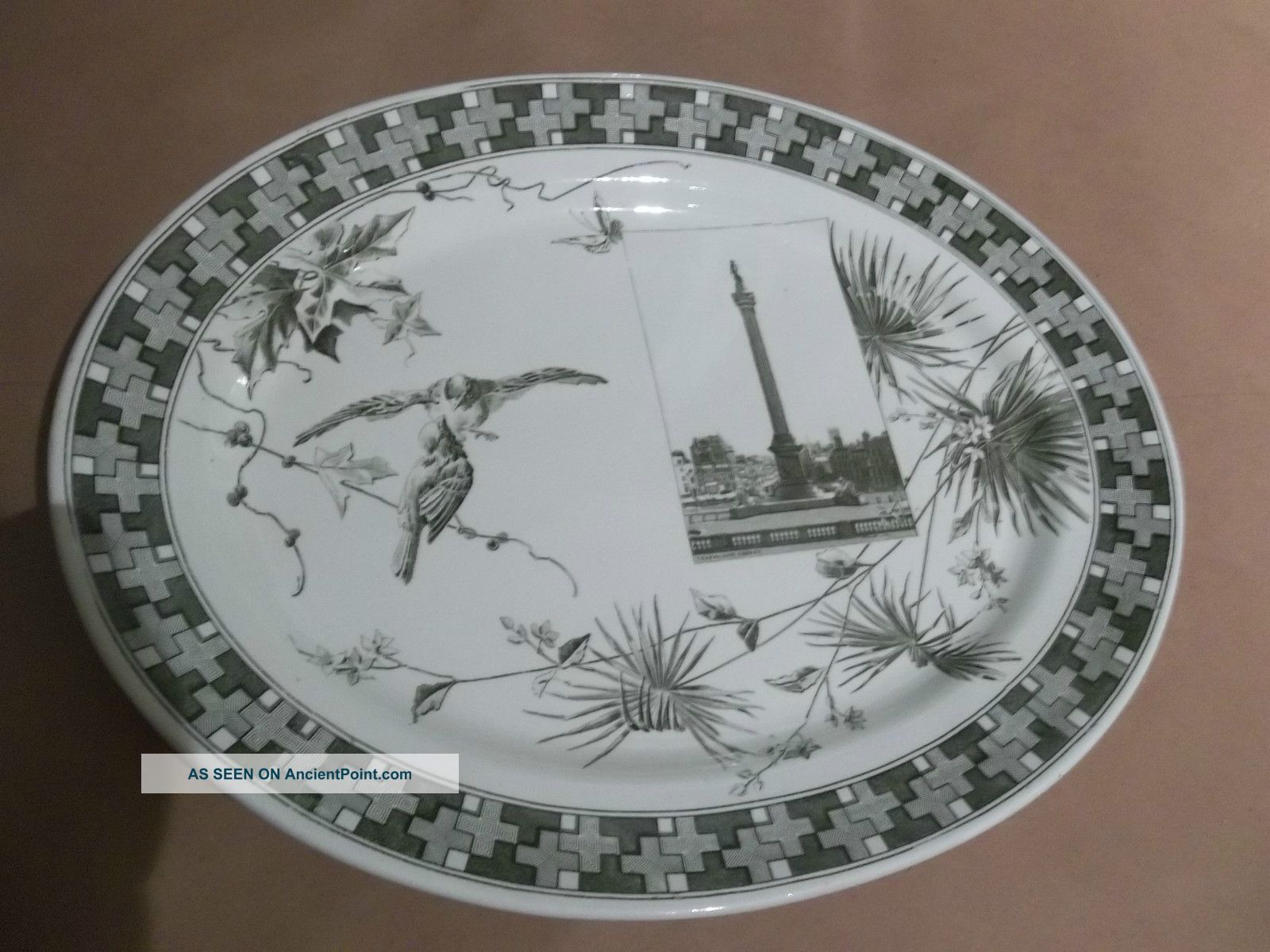 Stunning Brown & White Transferware Ironstone Platter Platters & Trays photo