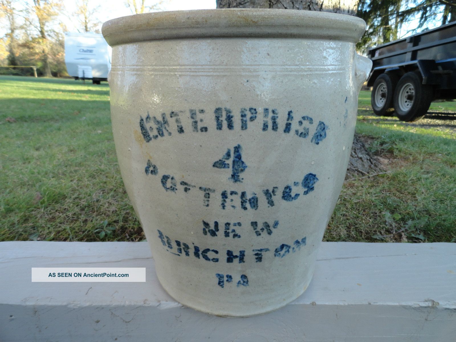 Antique Stoneware Blue Decorated 4 Gal.  New Brighton Crock Crocks photo