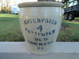 Antique Stoneware Blue Decorated 4 Gal.  New Brighton Crock photo