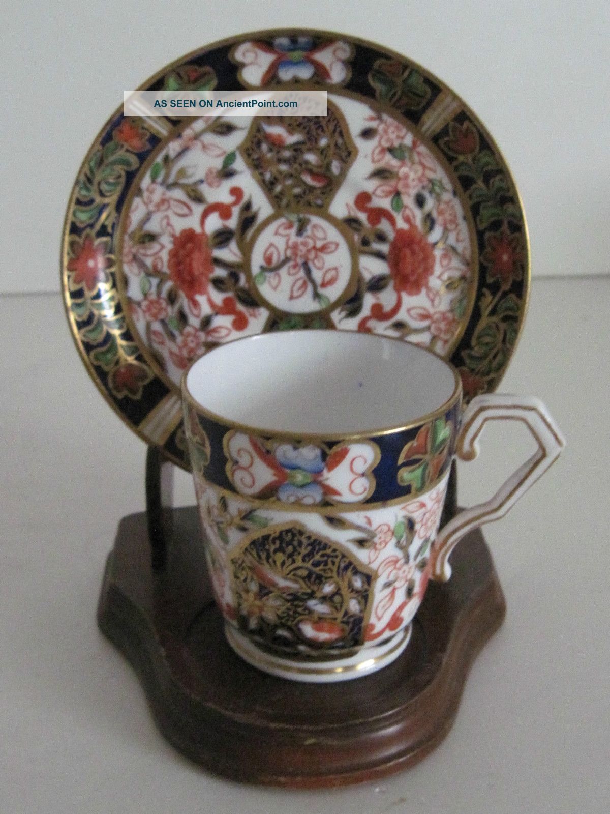 Antique Crown Derby Demi - Tasse Cup & Saucer - Cobalt Blue & Gold Cups & Saucers photo