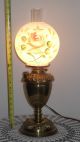 Antique Converted Aladdin Brass,  Kerosene Oil Lamp W/ Two Unique Glass Shades Lamps photo 9