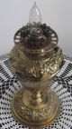 Antique Converted Aladdin Brass,  Kerosene Oil Lamp W/ Two Unique Glass Shades Lamps photo 4