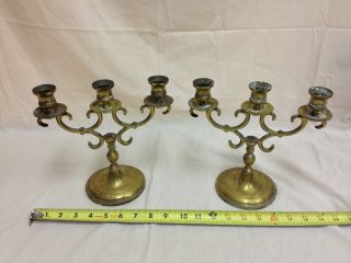 Antique Vintage Heavy Solid Brass Candelabra Style Pair Of Candle Stick Holders photo