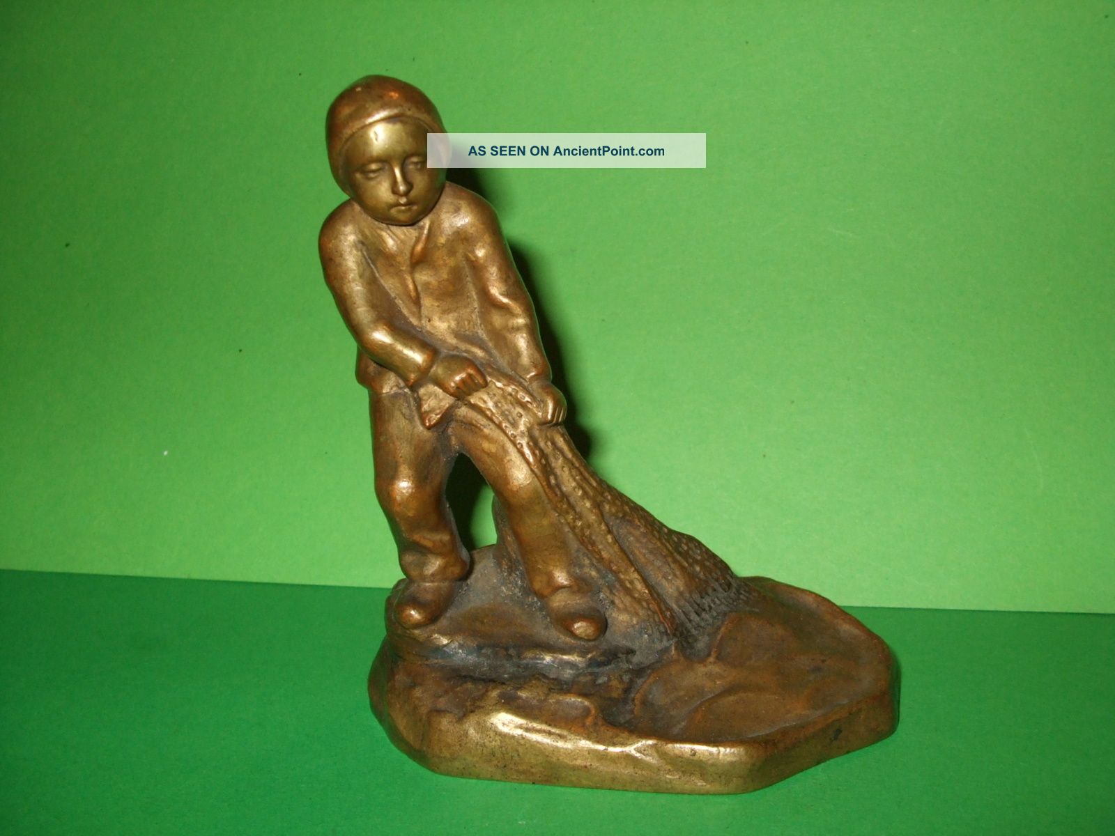 Little Fisherman Boy Bronze Figurine Statue Sculpture Fischer Bronze Figur Metalware photo