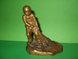Little Fisherman Boy Bronze Figurine Statue Sculpture Fischer Bronze Figur photo