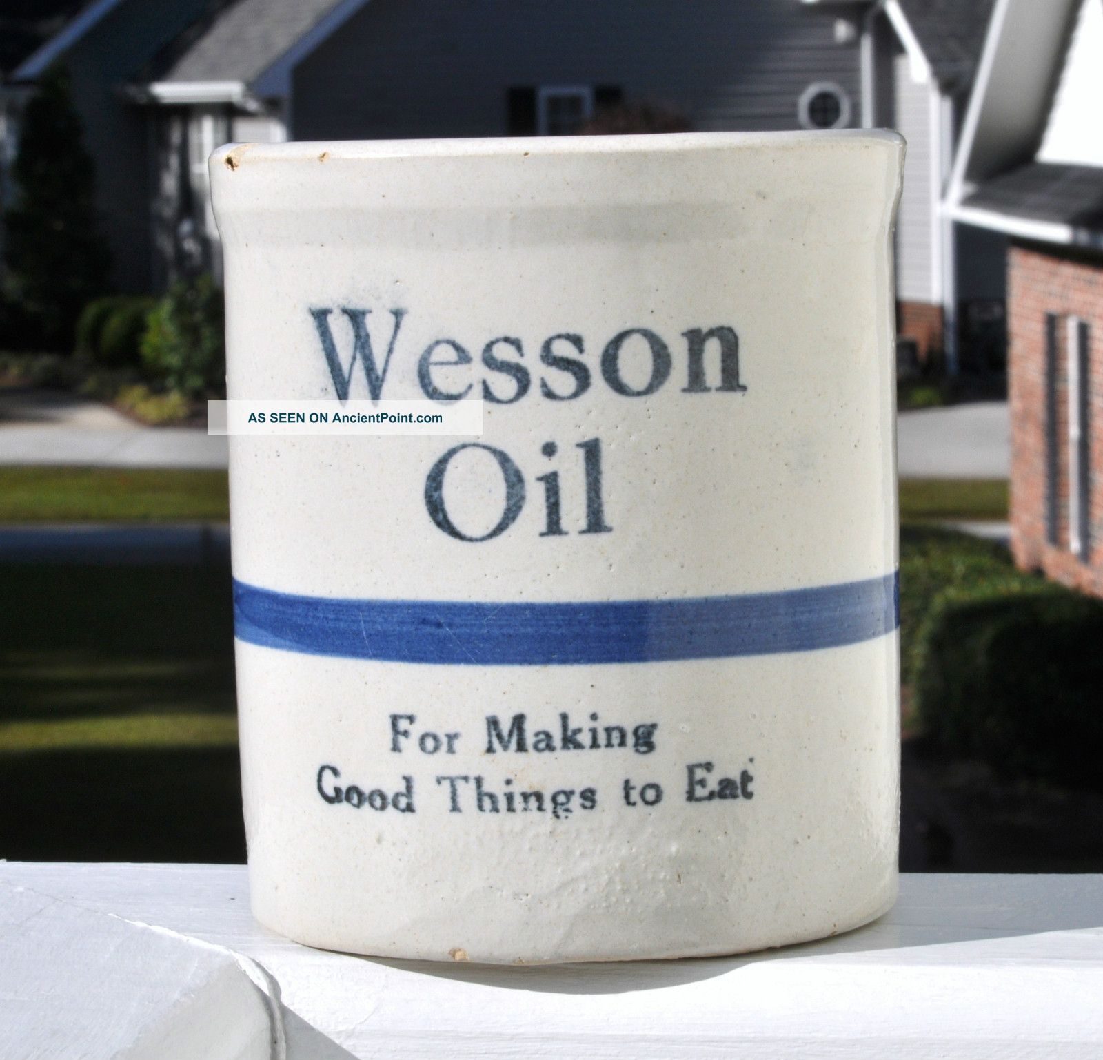 Antique Stoneware Wesson Oil Advertising Beater Jar Crock Crocks photo