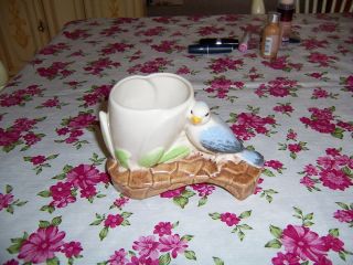 Vintage Porcelain Ceramic Pottery Darling Bluebird Bird Figurine/planter photo