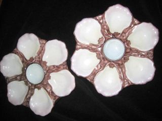 Antique Oyster Plate - Set Of 2 - 765,  Pale Soft Colors - 6 Wells photo