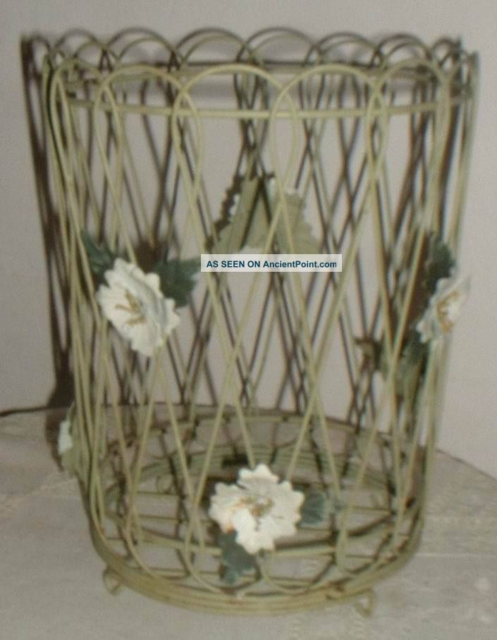 Vintage Shabby French Tole Wastebasket Toleware photo
