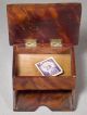 Antique Burl Wood Stamp Box 1800s Rosewood Walnut Mystery Boxes photo 1