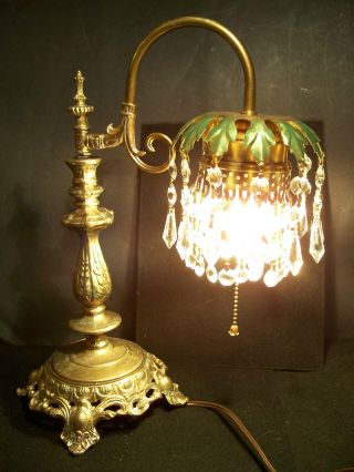 Antique Victorian Palm Tree Lamp 2 Of A Pair,  1920 ' S Crystal Lustres photo