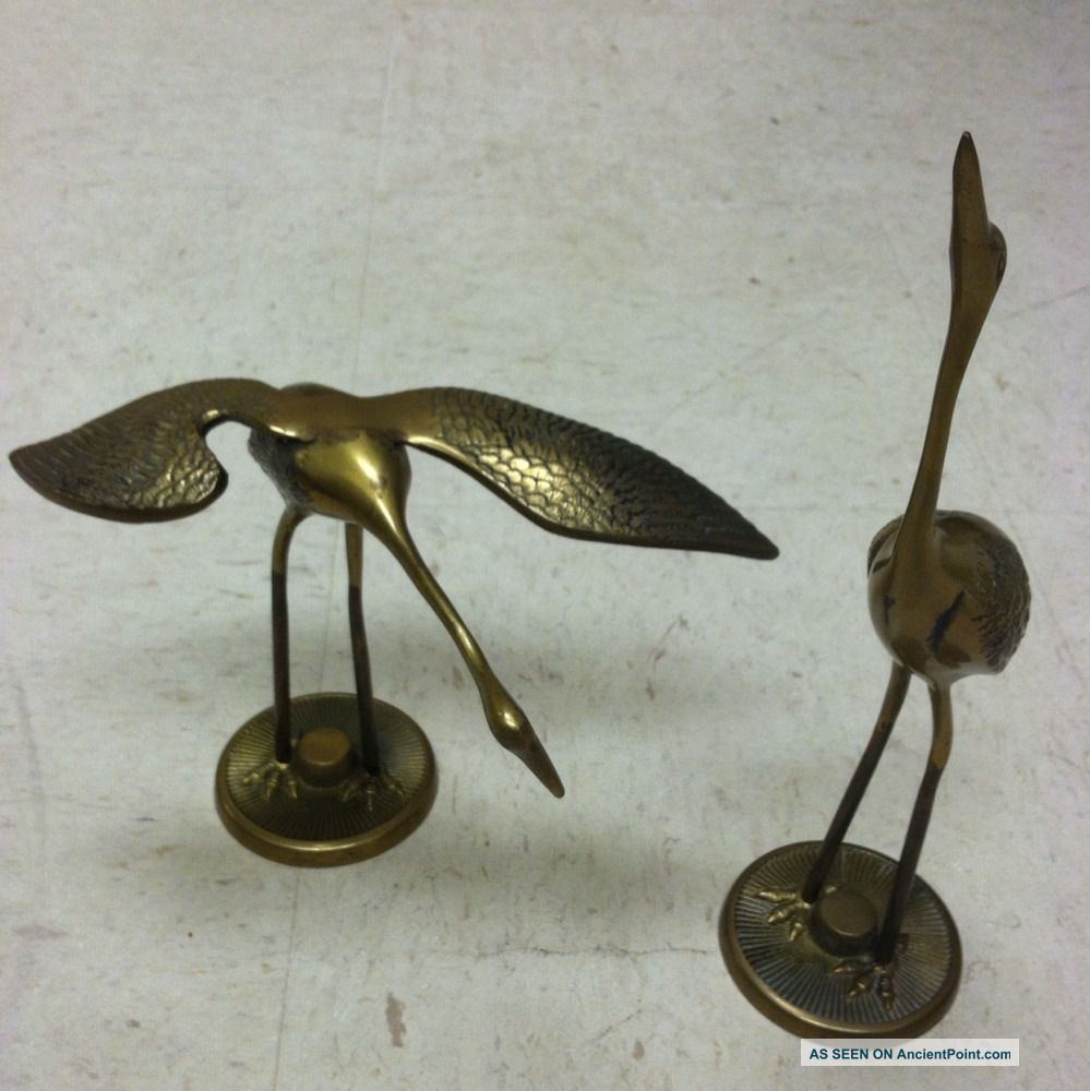 Antique Brass Pair Of Blue Heron Metalware photo