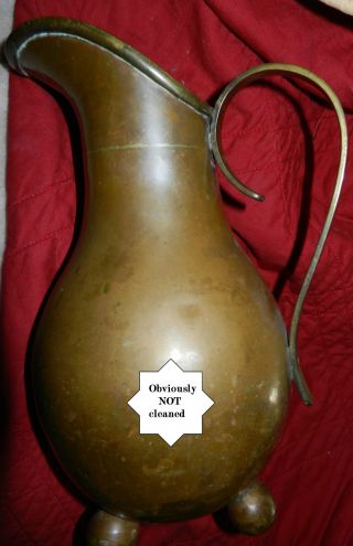 Antique Brass Pitcher On Balled Feet From Mexico photo