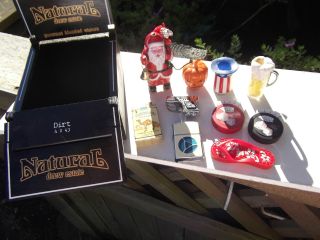 Vintage Lighters And Cigar Box Santa/pumpkin/poker Chips/camel Awesome photo