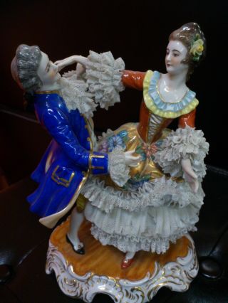 Antique Figurine Dresden Couple Dancing Rare 18th C photo