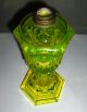 Vintage Antique Vaseline Glass Whale Oil Lamp Base W/ Pressed Pattern Lamps photo 2