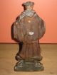 Antique Wooden Statue,  Monk With Skull,  Memento Mori,  18th Century Carved Figures photo 3