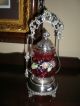 Victorian Antique Cranberry Pickle Caster With Tongs Jars photo 2