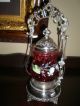 Victorian Antique Cranberry Pickle Caster With Tongs Jars photo 3