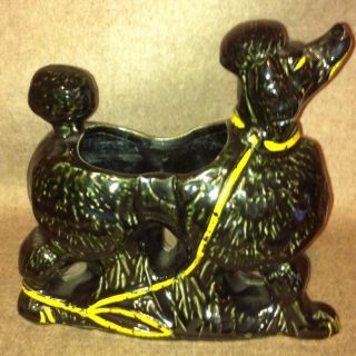 Mccoy Pottery Poodle Dog Planter With Yellow Leash. . photo