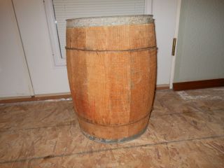 Vintage Wood Nail Keg Barrel Umbrella Holder 18 Inches T X 13 In Across photo