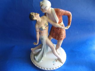 Royal Dux Art Deco Porcelain Figure Group Dancers Rudolph Valentino Old photo