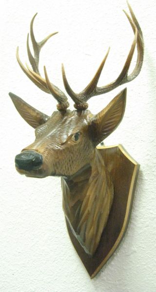 Vintage Black Forest Carved Deer Head 1960 ' S photo