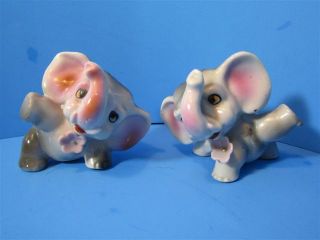 Vintage Ceramic Happy Elephants Salt & Pepper Shaker Japan Lot Set photo