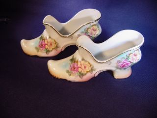 Matched Set: Victorian (?) Handpainted Porcelain Shoes W/ Flared Tops photo