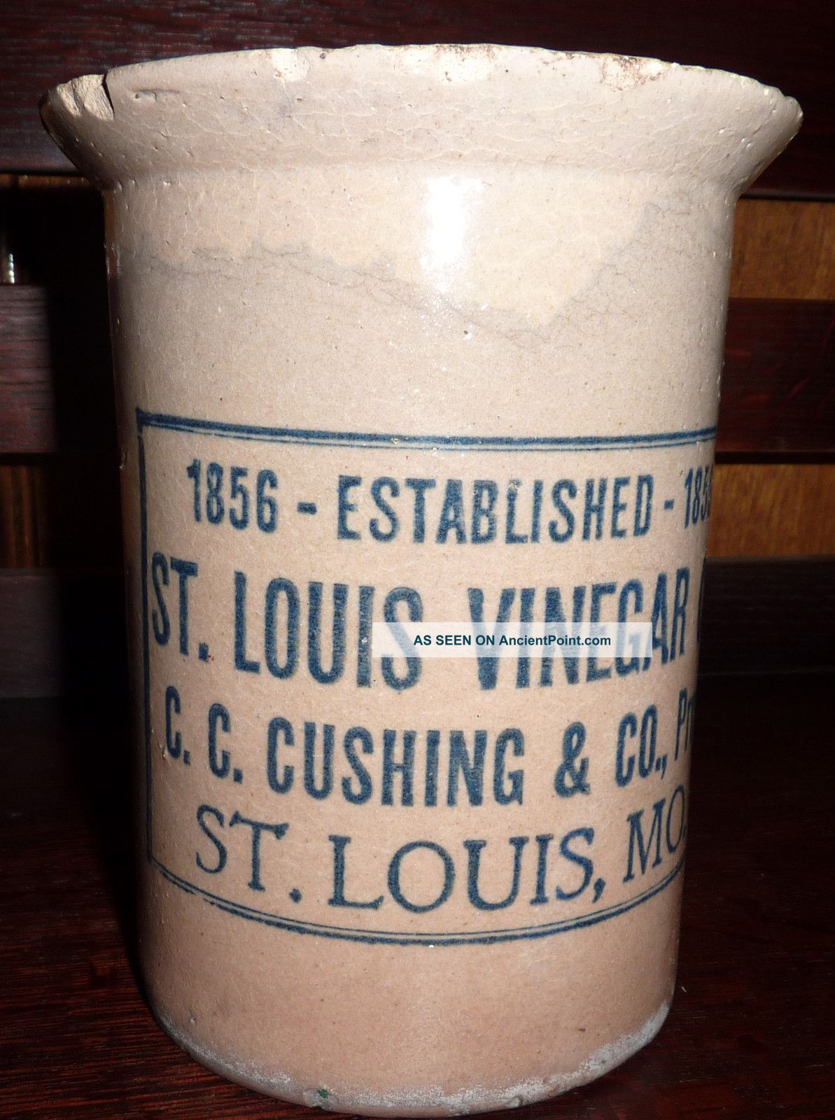 Antique Advertising Pitcher St.  Louis Vinegar Co.  C.  C.  Cushing&co.  Est.  1856 Crocks photo