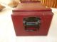 Antique Wooden Red Painted Wood Lock Box Chest Primitive Metal Side Handle Boxes photo 4