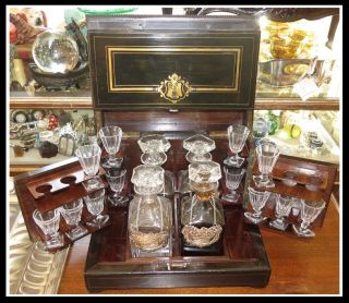 Antique Louis Philippe Baccarat Crystal Tantalus Decanter Set W Boulle Nr photo