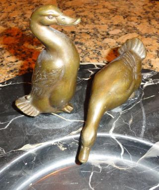 Antique Unusual Marble & Bronze Statue Ducks Drinking From Bowl Sculpture photo