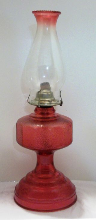 Antique Red Hurricane Oil Lamp Two - Tone Beaded Globe/chimney Eagle Burner Parts photo
