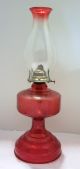 Antique Red Hurricane Oil Lamp Two - Tone Beaded Globe/chimney Eagle Burner Parts Lamps photo 2