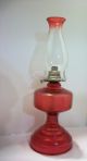 Antique Red Hurricane Oil Lamp Two - Tone Beaded Globe/chimney Eagle Burner Parts Lamps photo 5