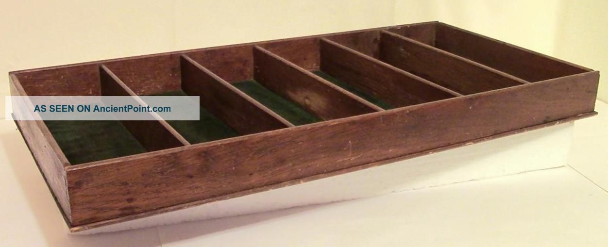 Antique Oak Wood Silverware Flatware Buffet Drawer Insert Storage Box 6 Spaces Boxes photo