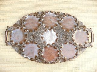 19thc Oak Carved Tray With Floral Roundels & Lily Pads photo