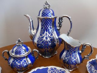 Vintage Hertel Jacob Co Bavaria Germany Sterling Silver On Porcelain Tea Set photo