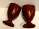 Pair Tole Painted Wine Red Footed Metal Goblets W Gilded Wreath Front Decor Toleware photo 1