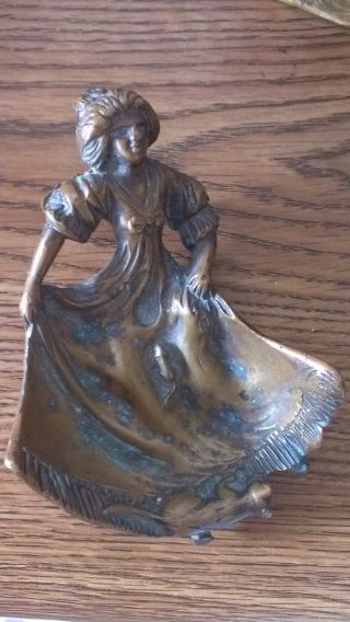 Bronze Ashtray/figurine Of A Woman And Mouse photo