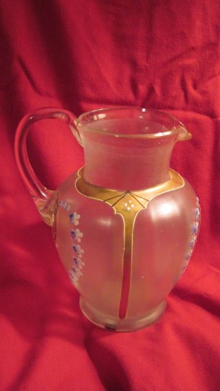 19th Century Satin Decorated Art Glass Pitcher photo