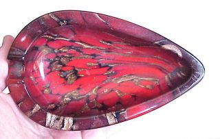 Italy Teardrop Murano Art Glass Ashtray Red Gold Adventurine Metallic Fleck photo