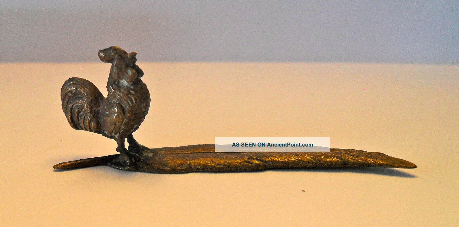 Vintage Vienna Bronze Rooster On A Feather Metalware photo