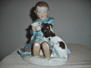 Rare Antique Meissen Baby Girl & Dog Figurine photo