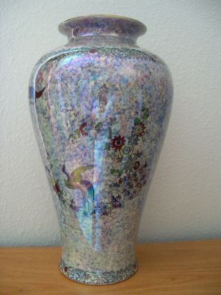 Wilton Ware Large Lustre Vase With Birds And Floral Designs photo
