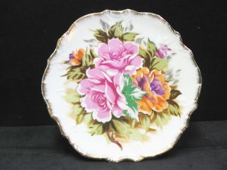 Vintage Cabinet Wall Plate Pink Magentta Orange Purple Floral Gold Decorative photo