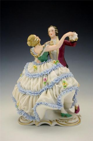 Vintage Signed German Frankenthal Porcelain Figure Of A Dancing Couple Noreserve photo