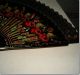 Antique Spanish Painted Wood Roses And Black Silk Fan Other photo 2