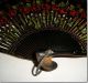 Antique Spanish Painted Wood Roses And Black Silk Fan Other photo 3